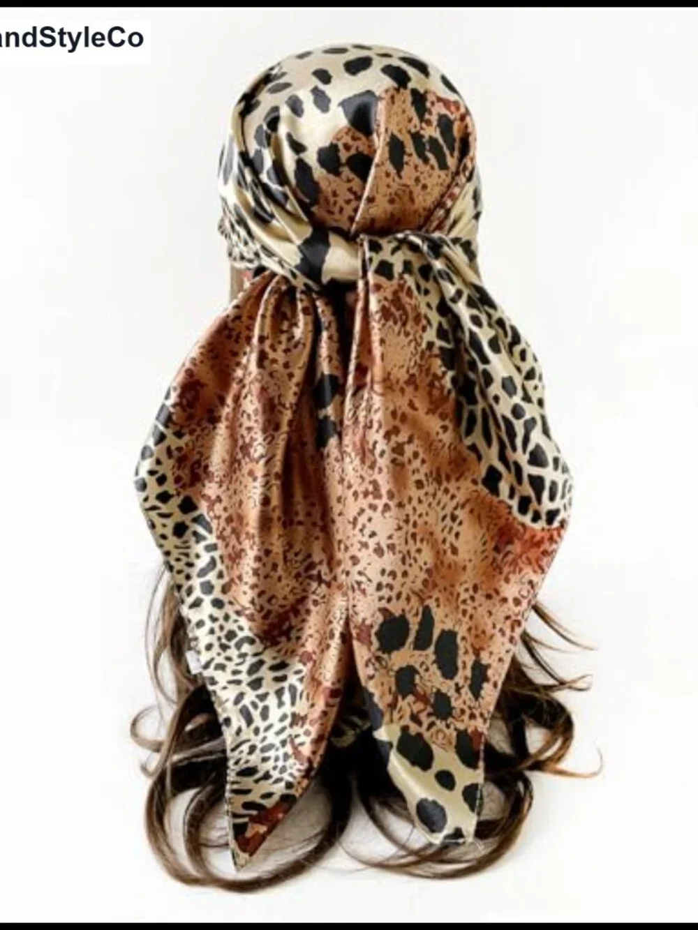 Leopard Print Square Scarf Silk Feel Hair Wrap Bandana